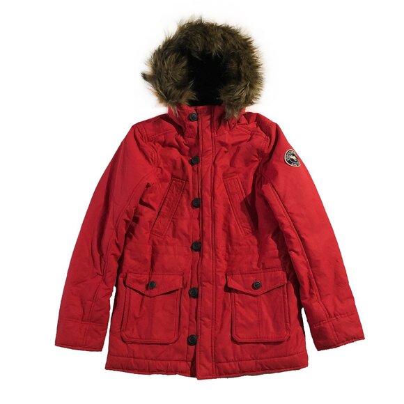 Abercrombie & Fitch Kids 15/16 Red Faux Fur Hooded Parka Jacket